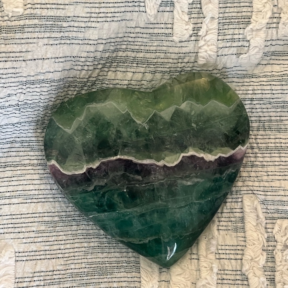 Green and Purple Heart-Shaped Fluorite Decorative Stone